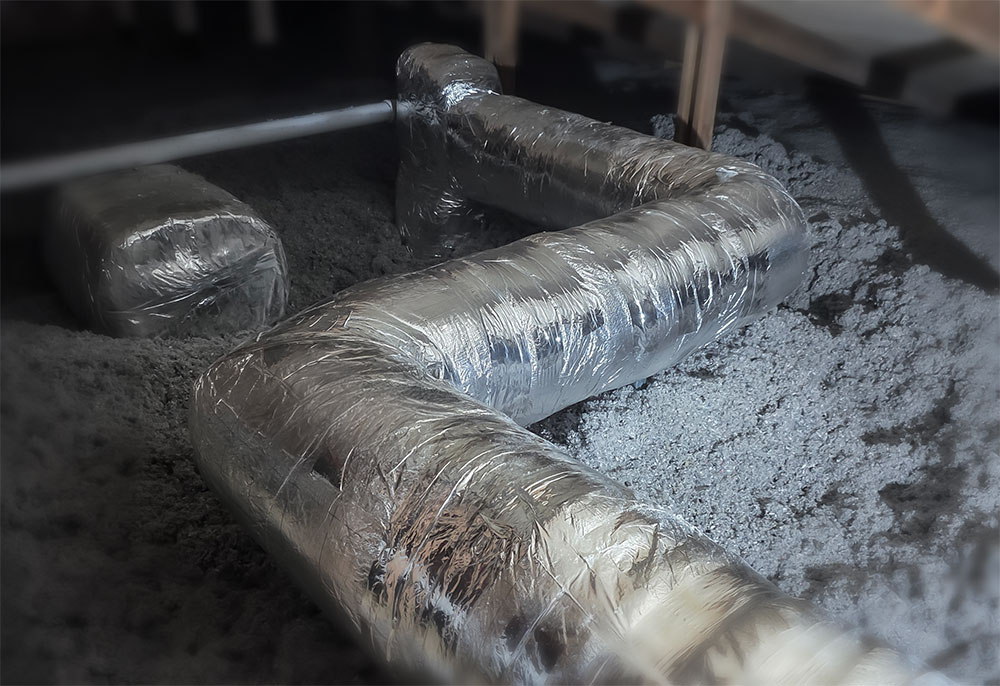 Ventilation duct system insulated using lamella mats, ensuring thermal performance and compliance with industrial insulation standards.